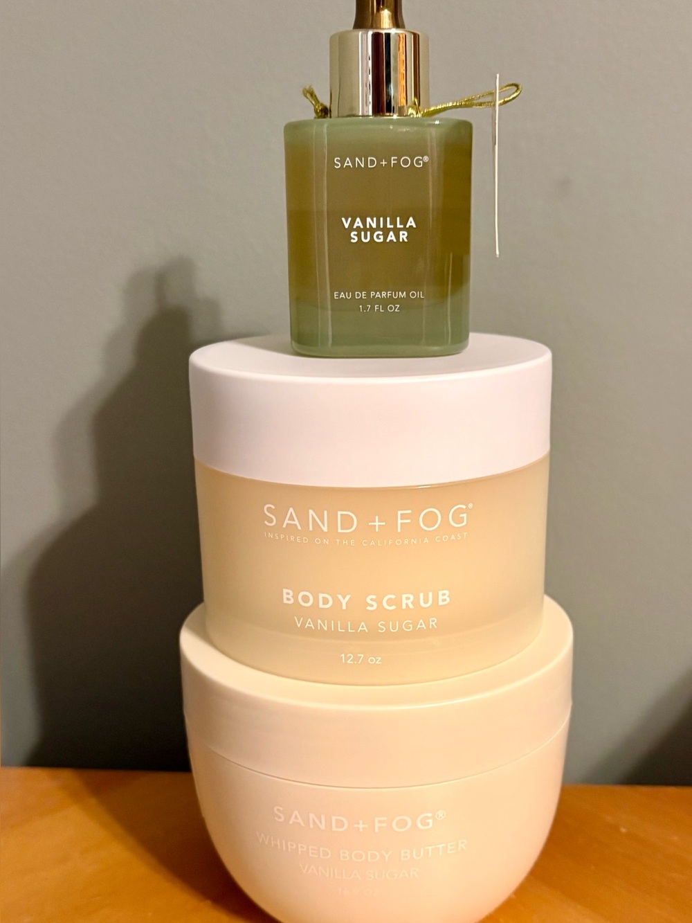 SAND+FOG Vanilla Sugar Body Scrub, Perfume Oil and Whipped Body Butter Bundle